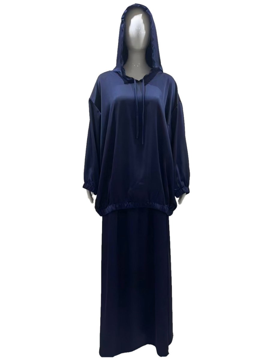 Satin Two-Piece Set with Hooded Top & Maxi Skirt(MS348)