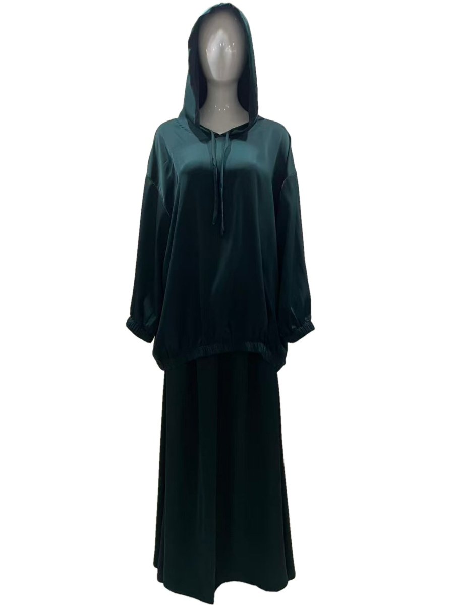 Satin Two-Piece Set with Hooded Top & Maxi Skirt(MS348)