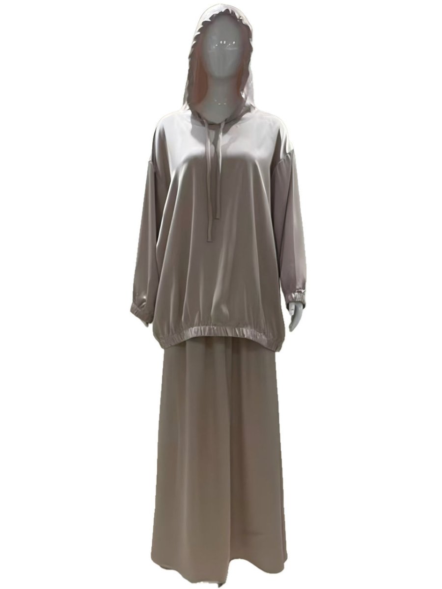 Satin Two-Piece Set with Hooded Top & Maxi Skirt(MS348)