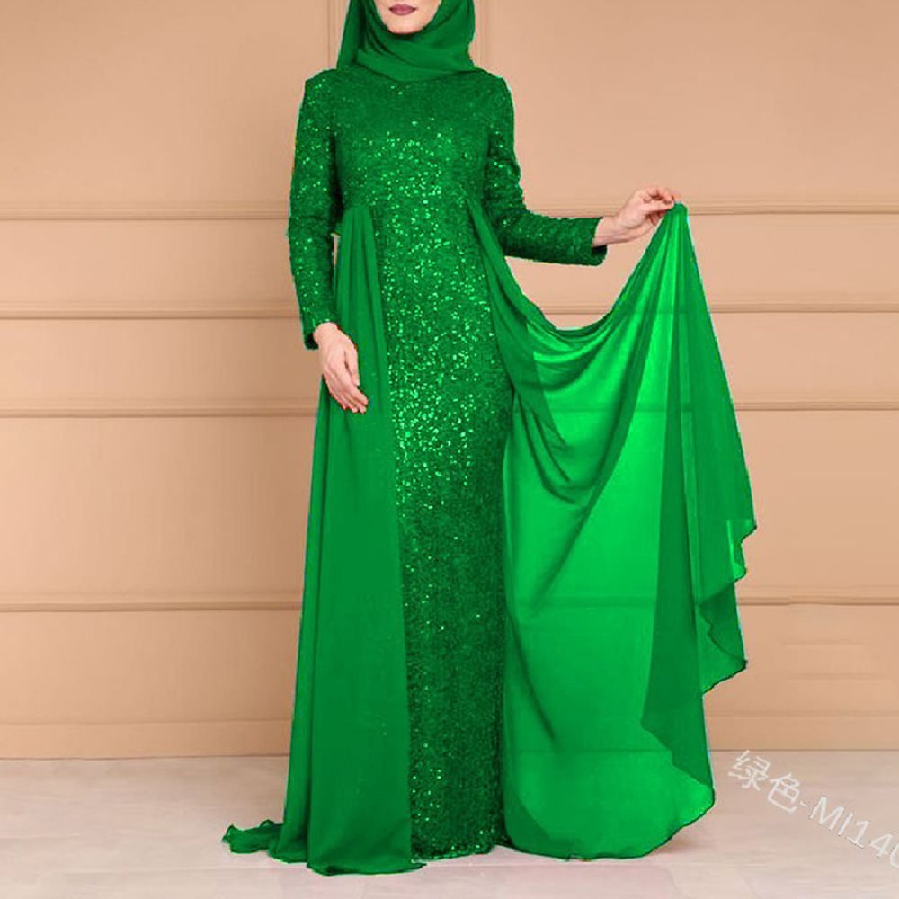 Sequin Gown Long Sleeve Fitted Maxi Dress(MS235)