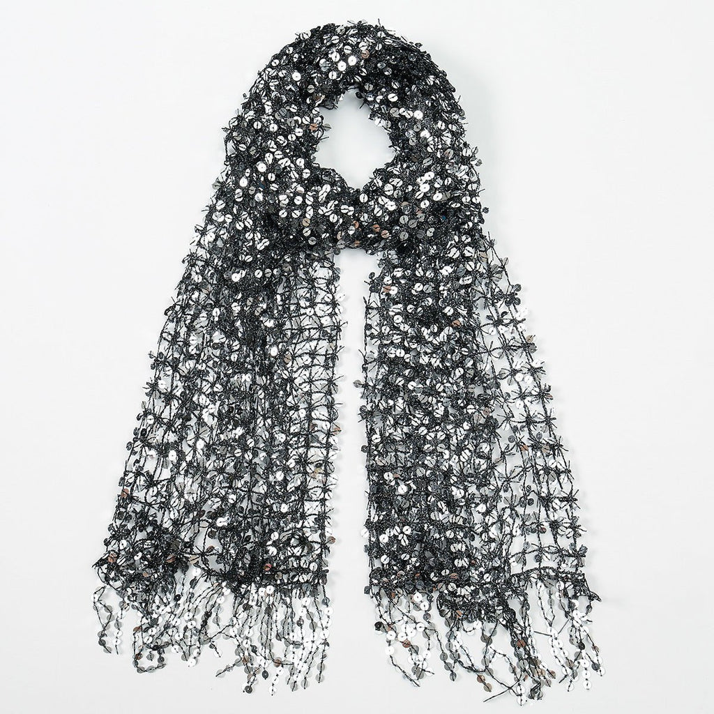 Sequin Mesh Shawl Hijab with Fringe(MH206)