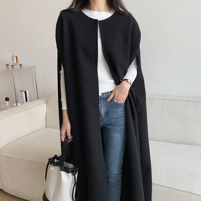Sleeveless Cape Vest | Minimalist Long Wool-Blend Gilet Coat (MS204)