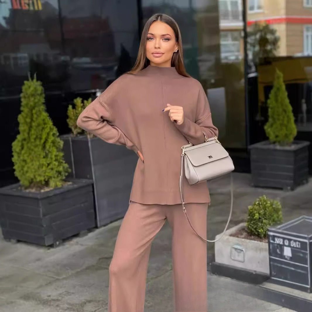 Solid Color Asymmetric Tunic & Wide Leg Pants Set(MS174)