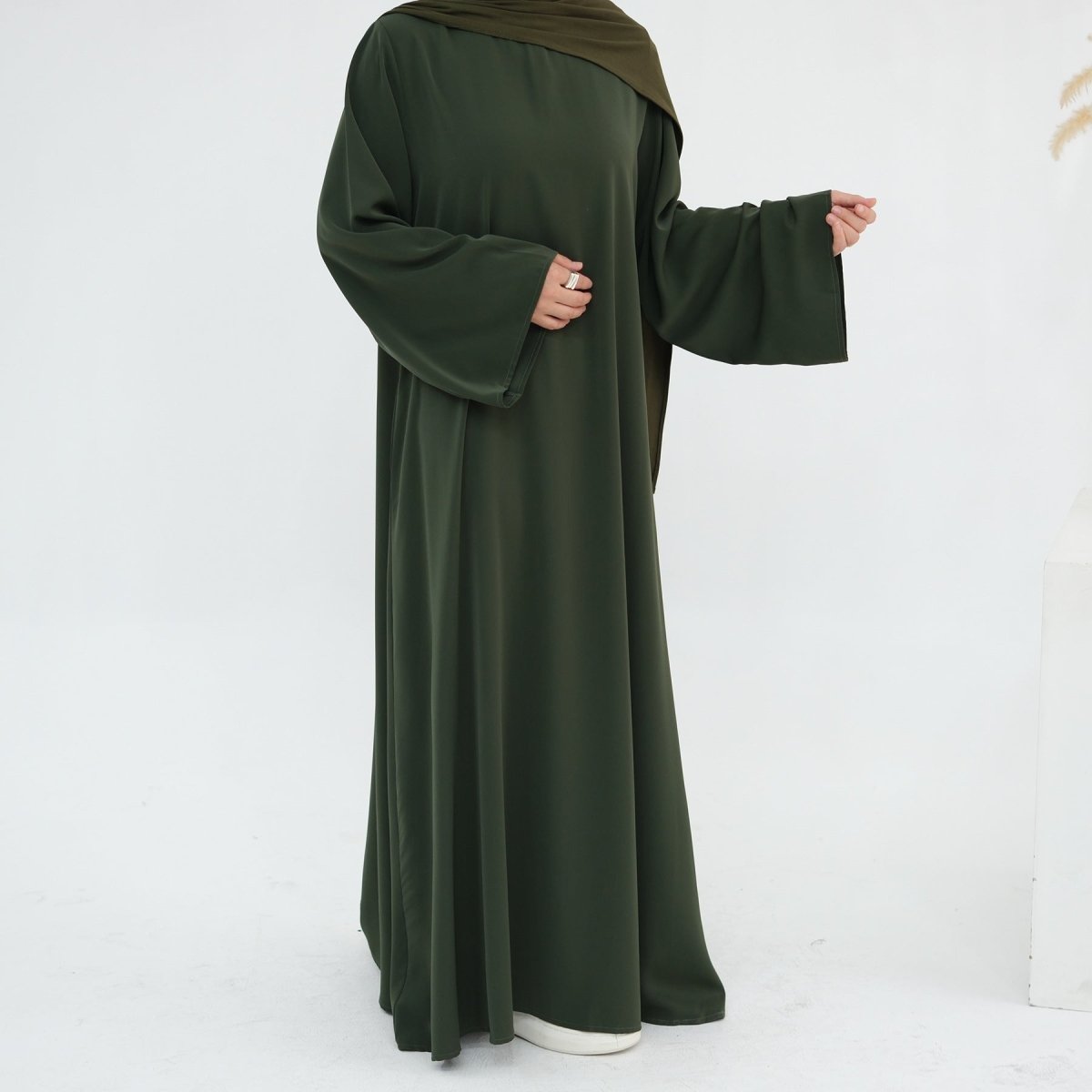 Solid Color Nida Abaya with Belt | A-Line Maxi Dress Abaya (MA359)