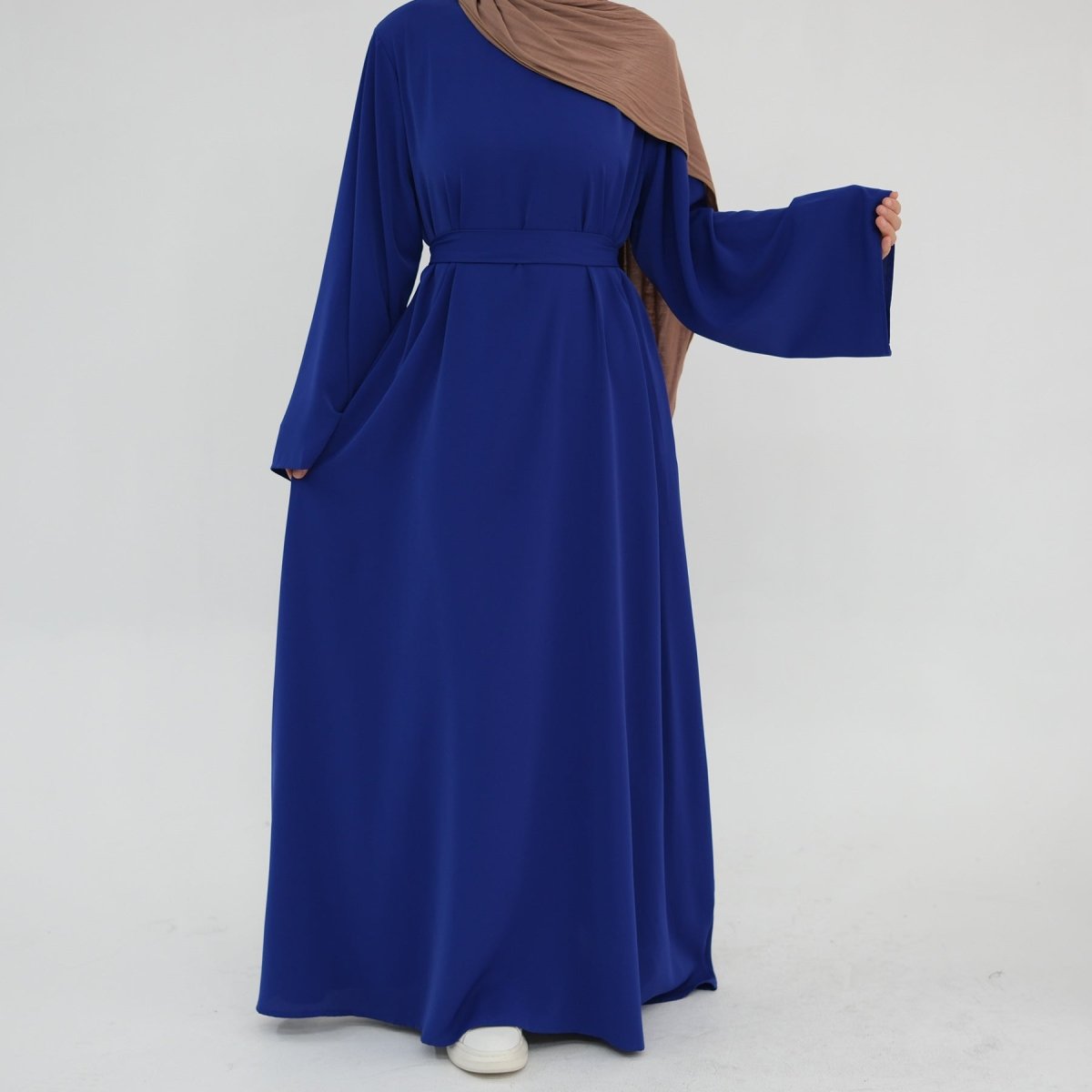Solid Color Nida Abaya with Belt | A-Line Maxi Dress Abaya (MA359)