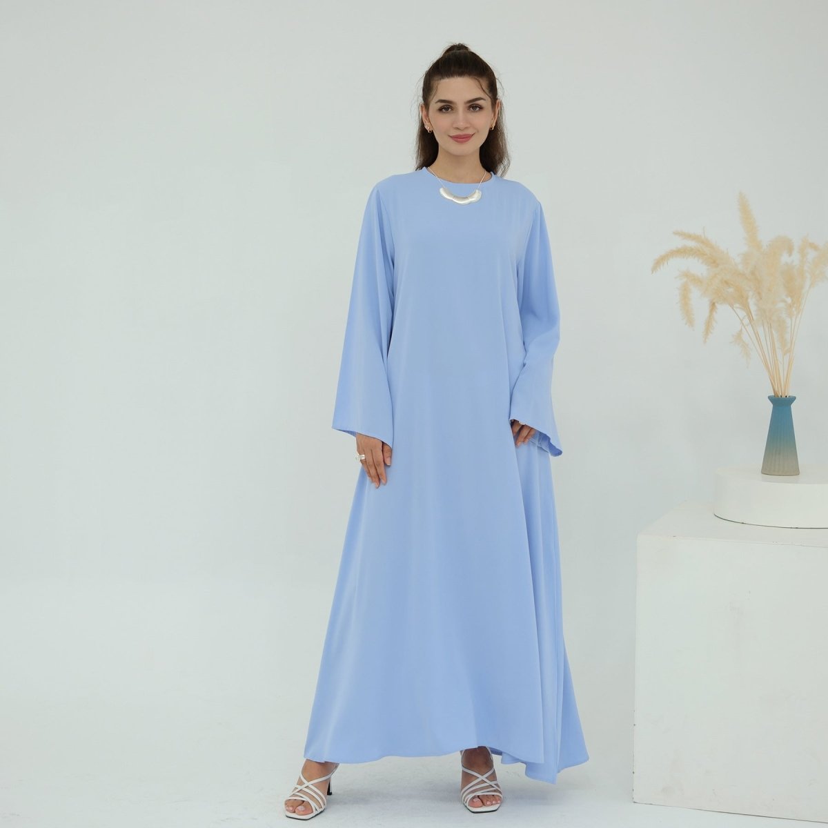 Solid Color Nida Abaya with Belt | A-Line Maxi Dress Abaya (MA359)