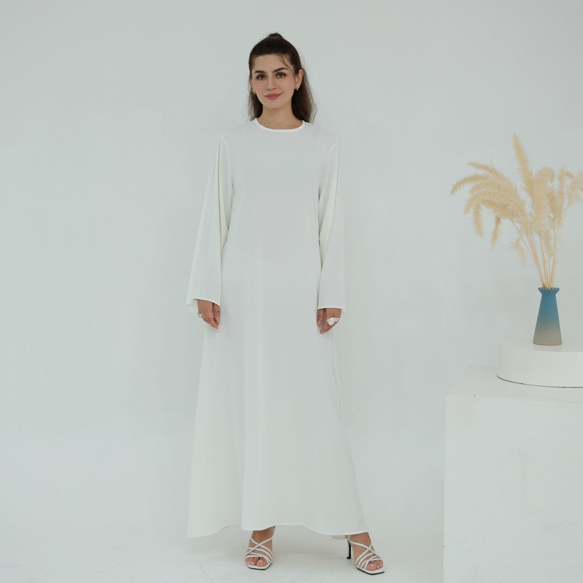 Solid Color Nida Abaya with Belt | A-Line Maxi Dress Abaya (MA359)