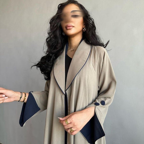 Autumn & Winter Long Dress with Open Front | Solid Color Pleated Abaya Cardigan (MOA218)