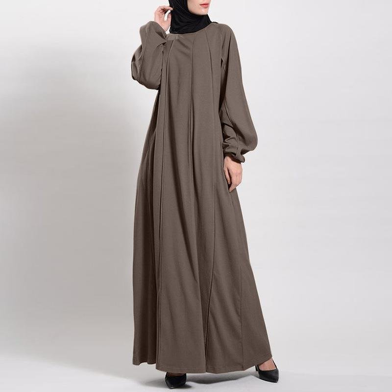 Solid Color Puff Sleeves Maxi Dress Loose Robe – Modest Elegant Bubble Sleeve Abaya(MA271)