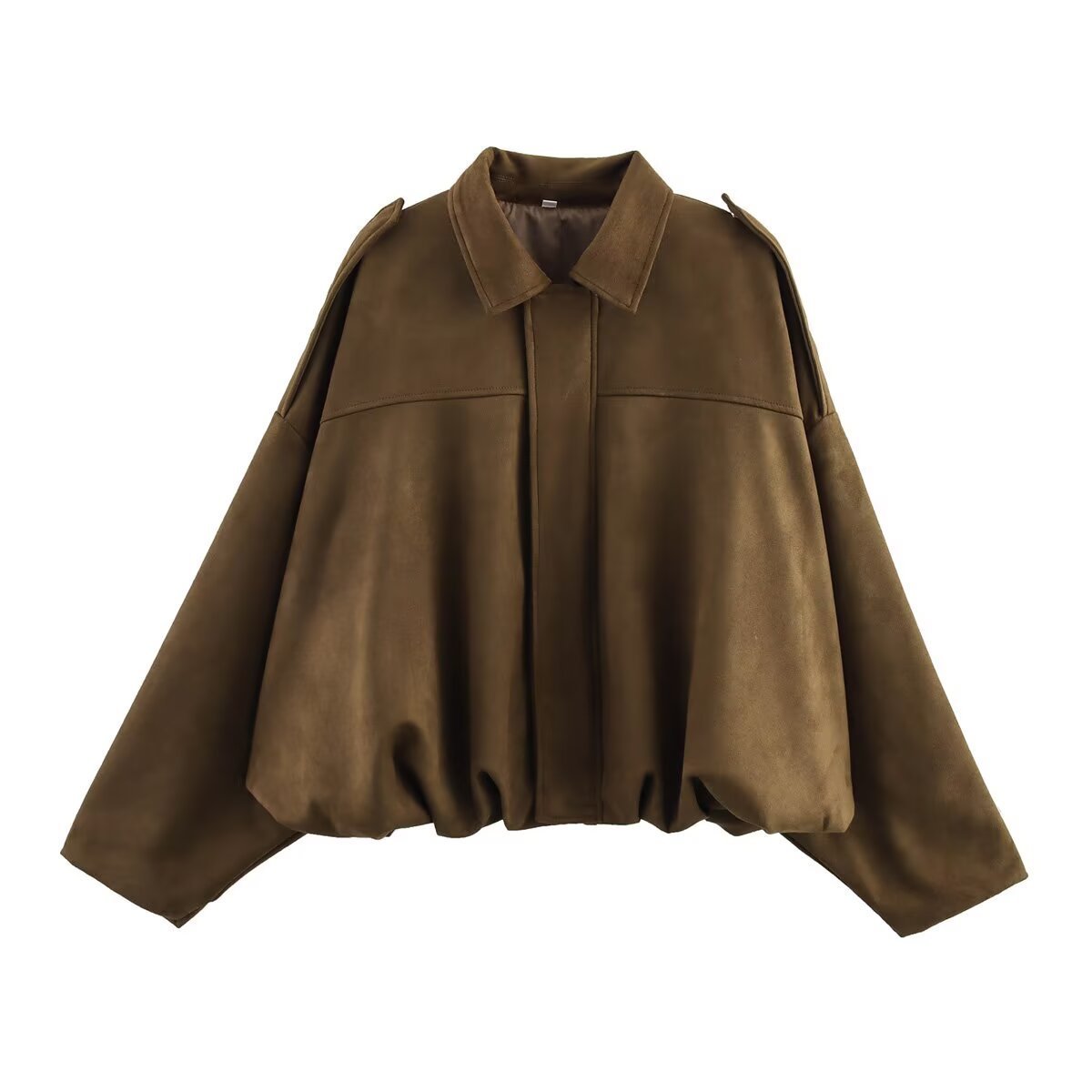 Suede Bomber Jacket | Collared Flight Jacket with Shoulder Tabs(MS240)