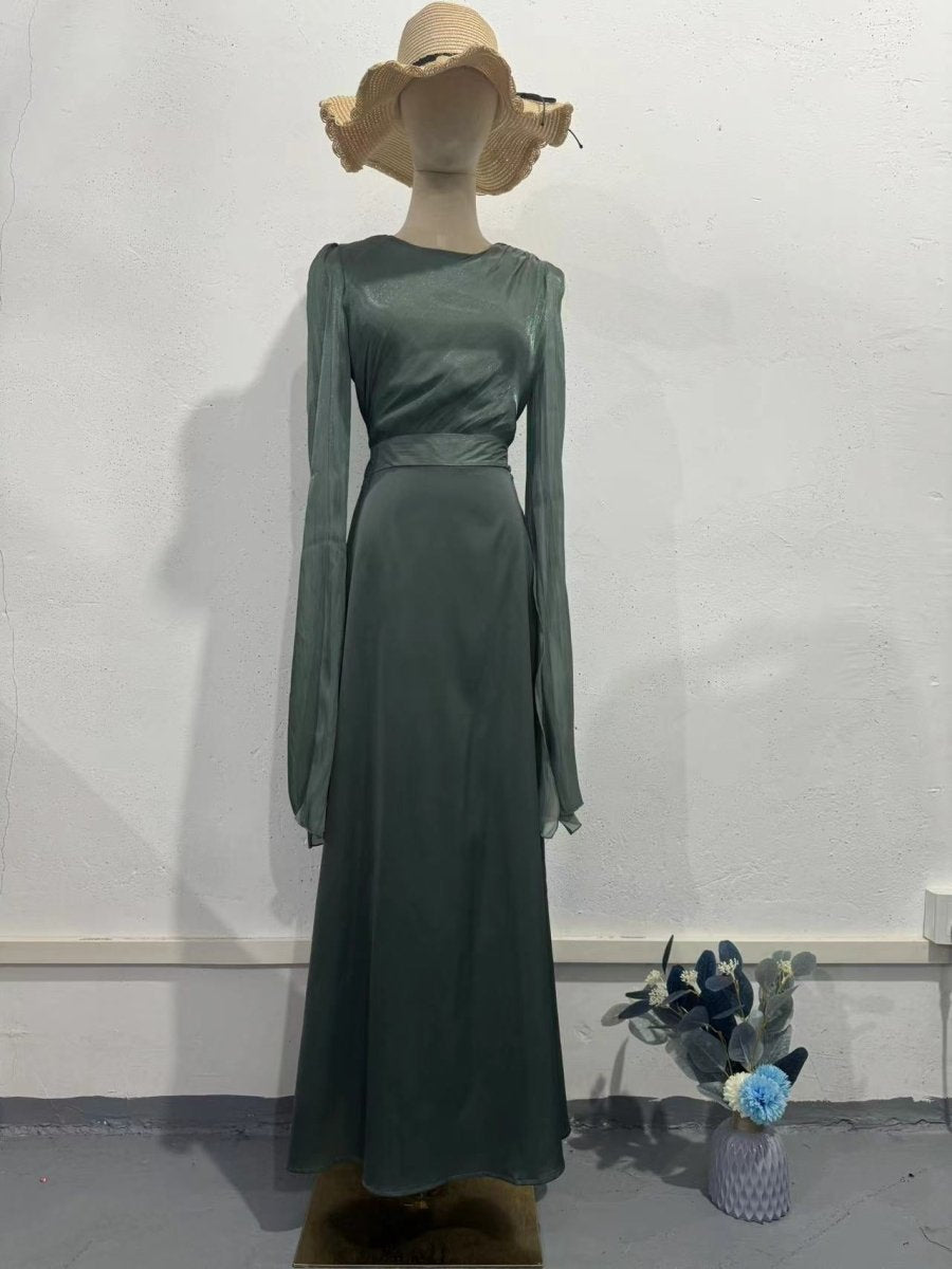 Elegant Summer Satin Slim Dress with Glass Yarn Pendulum Sleeves (MA161)