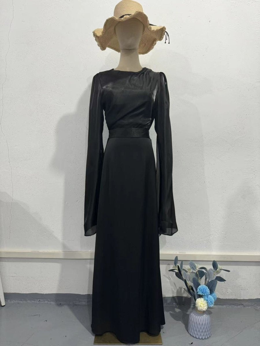 Elegant Summer Satin Slim Dress with Glass Yarn Pendulum Sleeves (MA161)