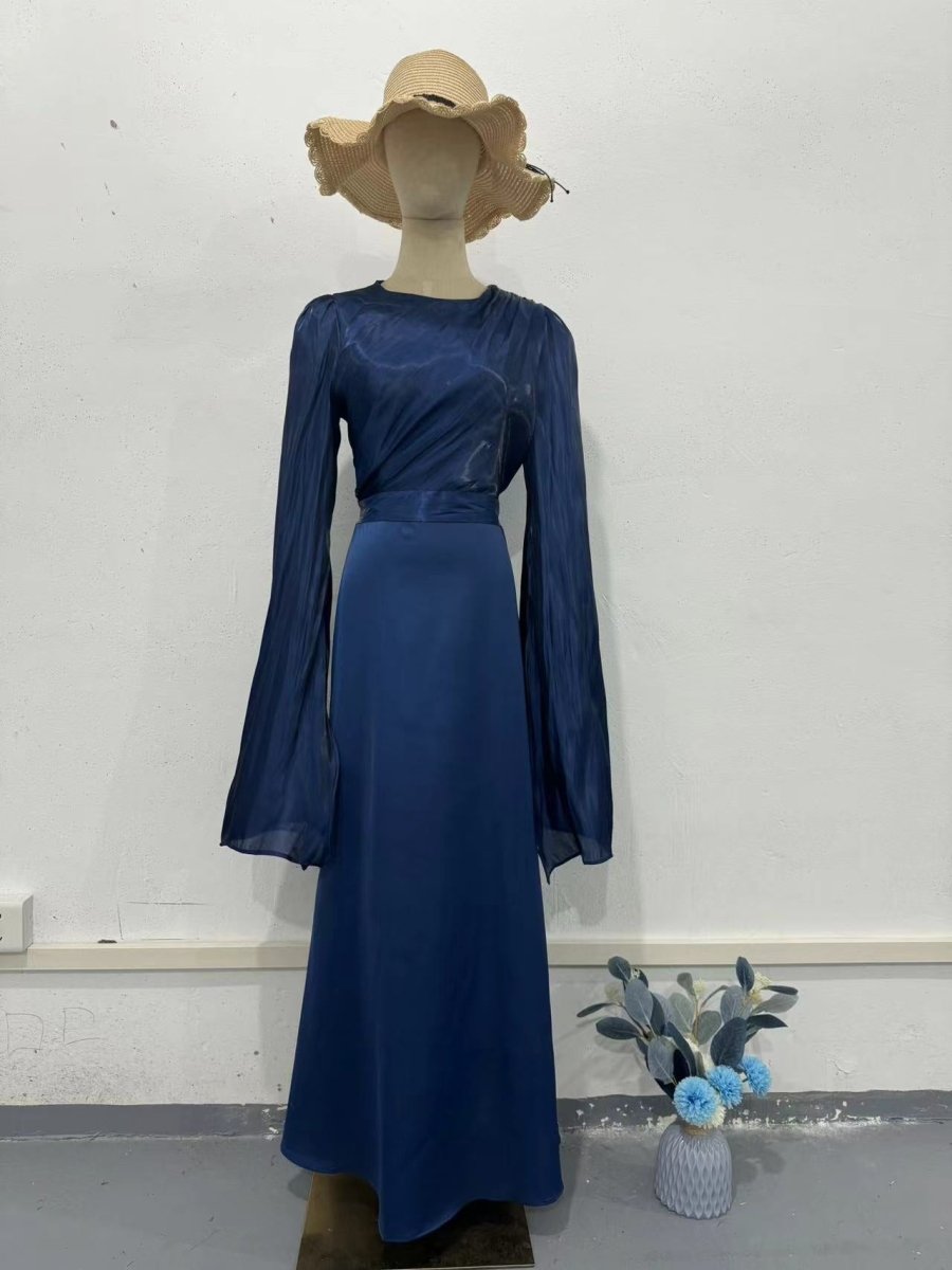 Elegant Summer Satin Slim Dress with Glass Yarn Pendulum Sleeves (MA161)