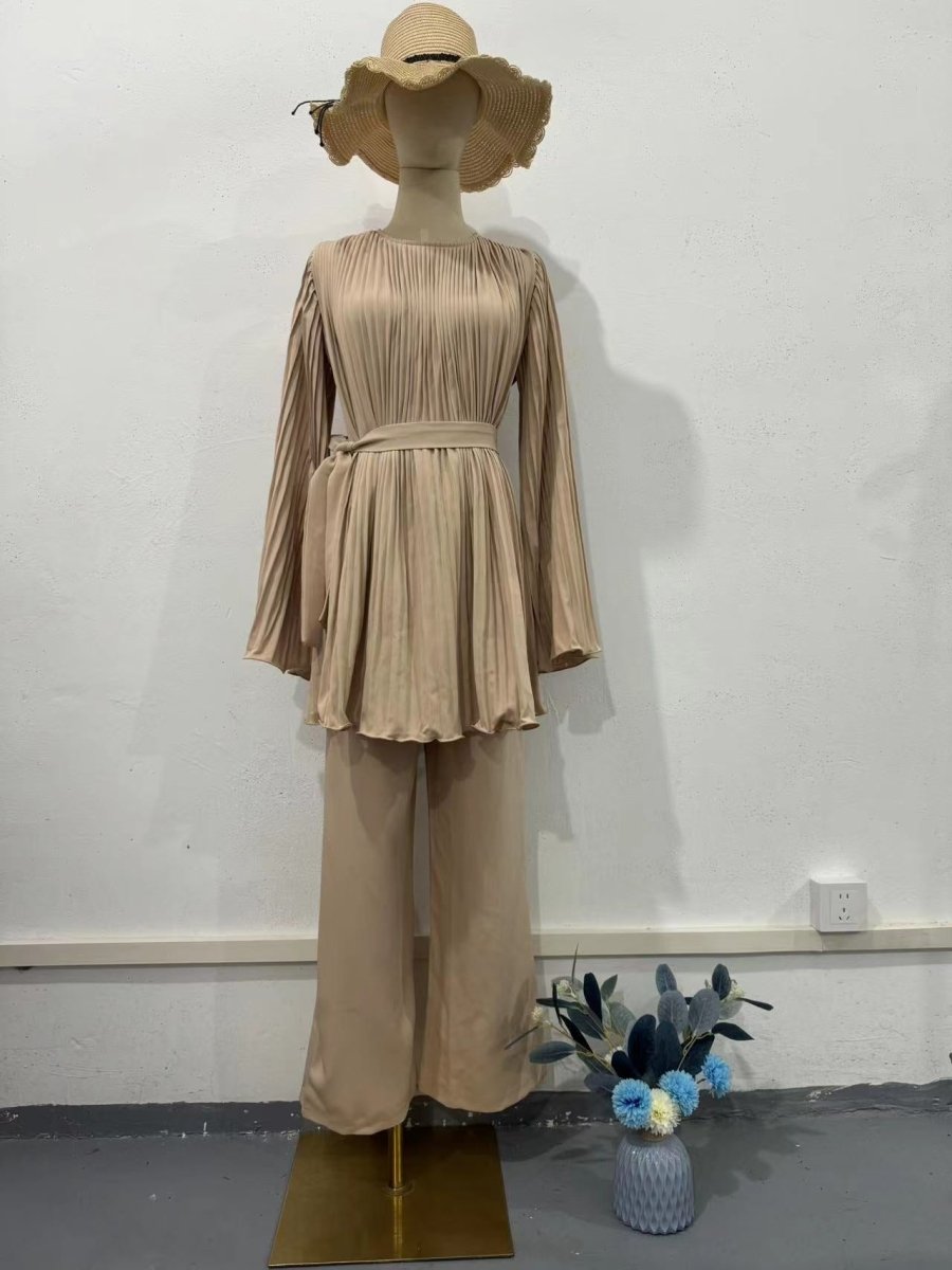 Summer Pleated Design Breathable Loose Pants Two-Piece Set (MS083)