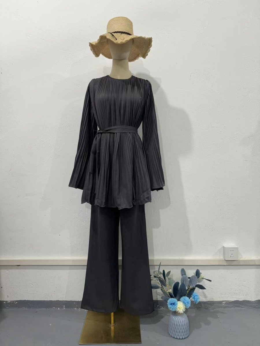 Summer Pleated Design Breathable Loose Pants Two-Piece Set (MS083)