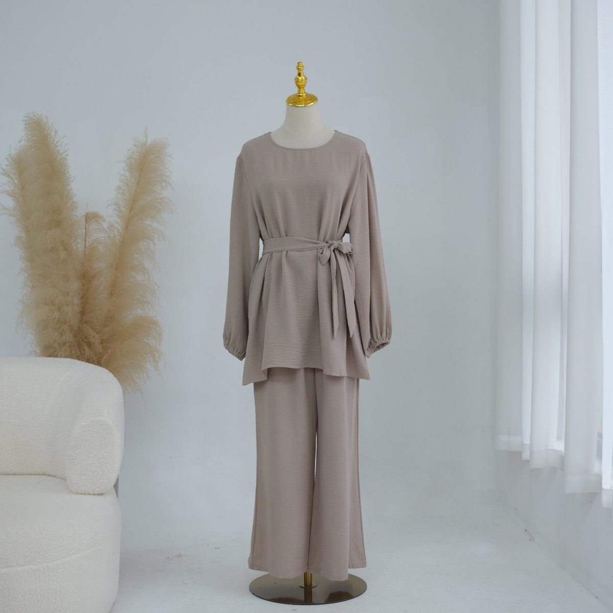 Textured Longline Top & Wide-Leg Trouser Set(MS455)