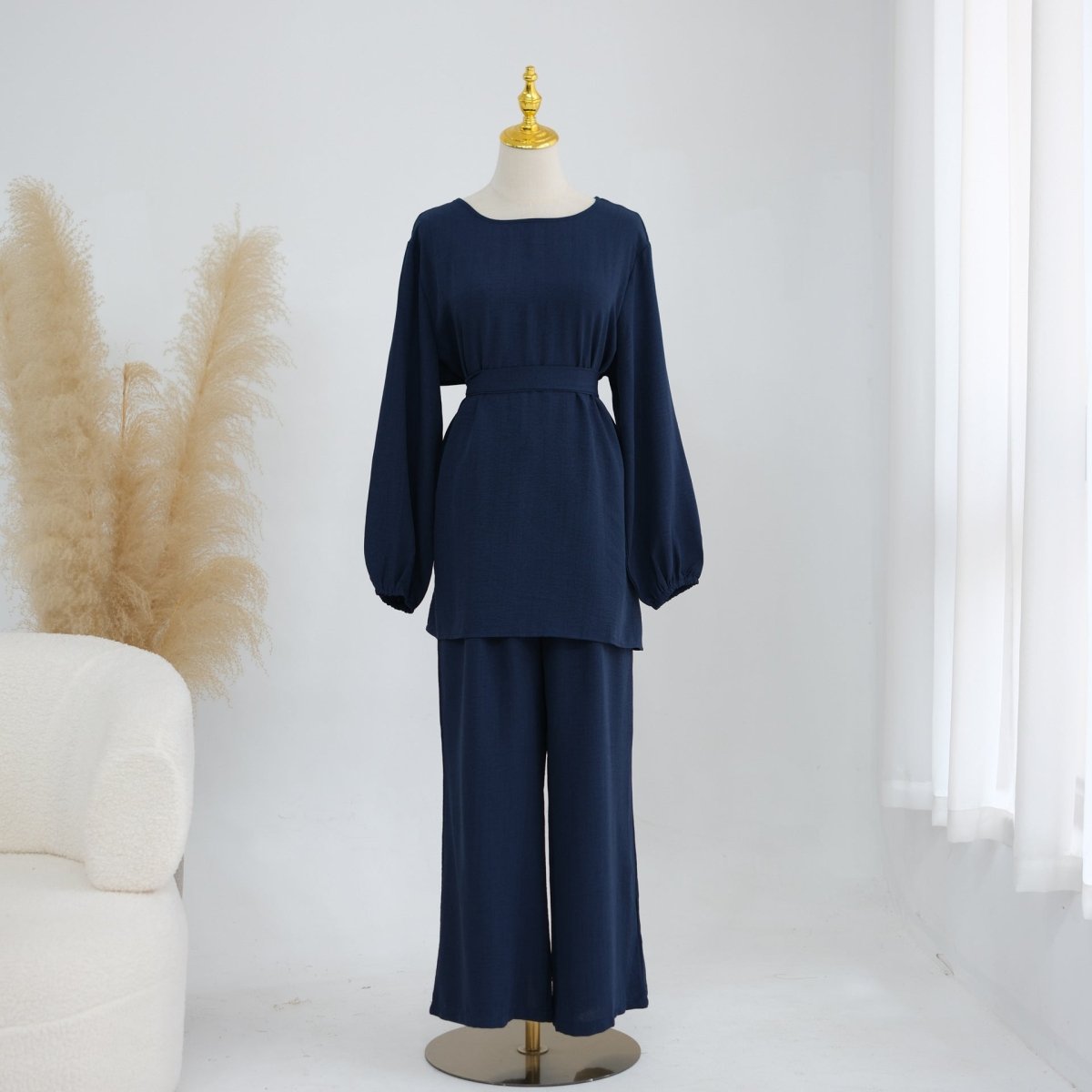 Textured Longline Top & Wide-Leg Trouser Set(MS455)