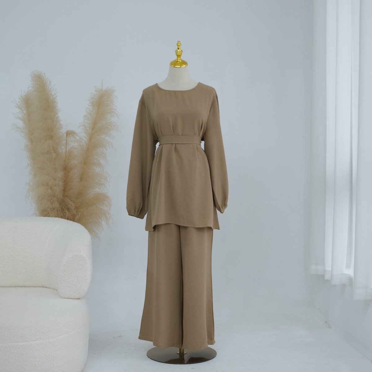 Textured Longline Top & Wide-Leg Trouser Set(MS455)