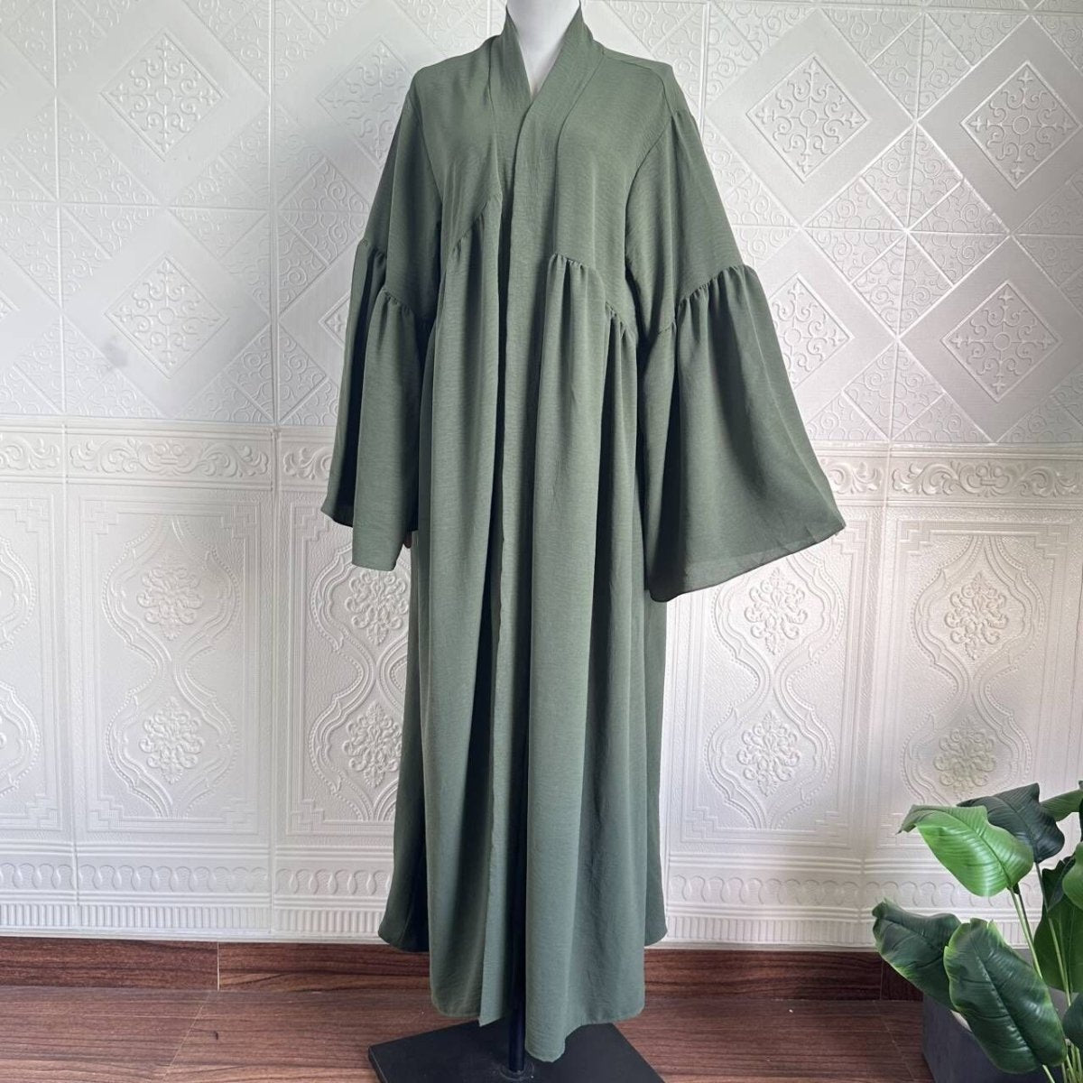 Tiered Bell Sleeve Open Abaya (MOA298)