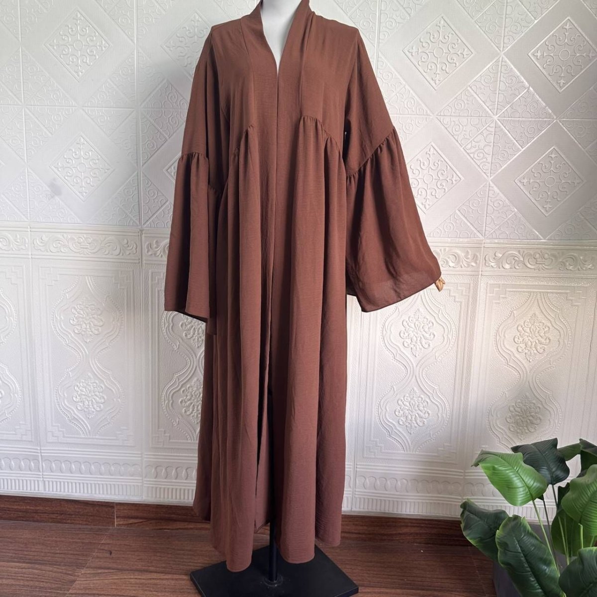 Tiered Bell Sleeve Open Abaya (MOA298)