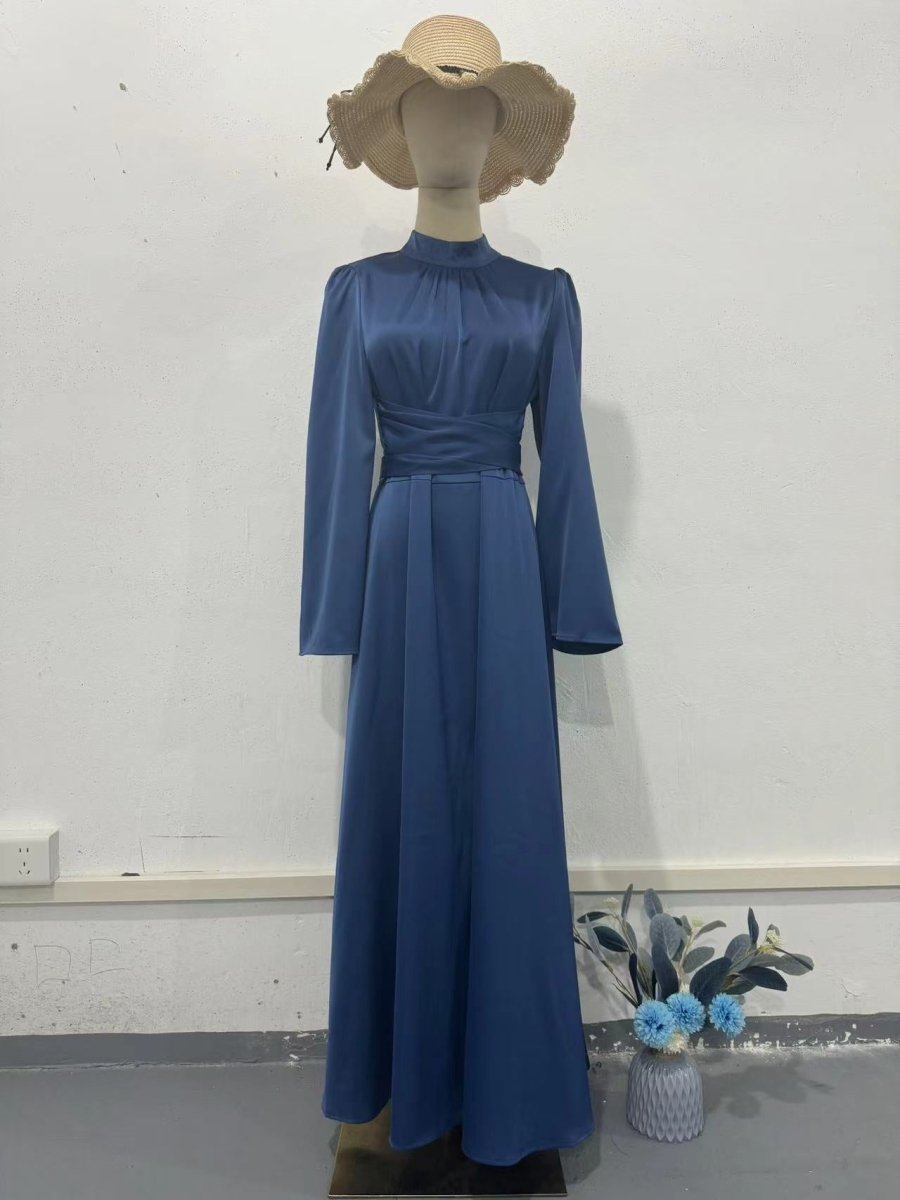 Timeless Waist-Defining Satin Princess Evening Gown Abaya(MA205)