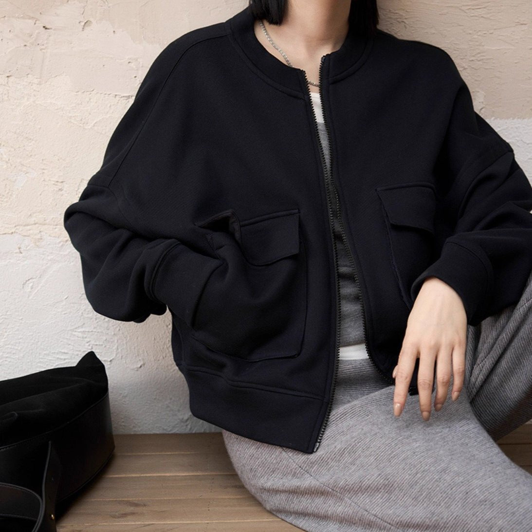 Utility Bomber Jacket | Fleece-Lined Cargo Pocket Jacket(MS245)